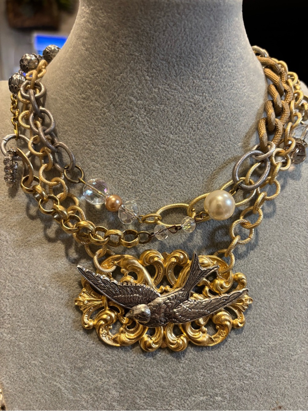 Handmade mixed metal Bird Pendant Necklace!